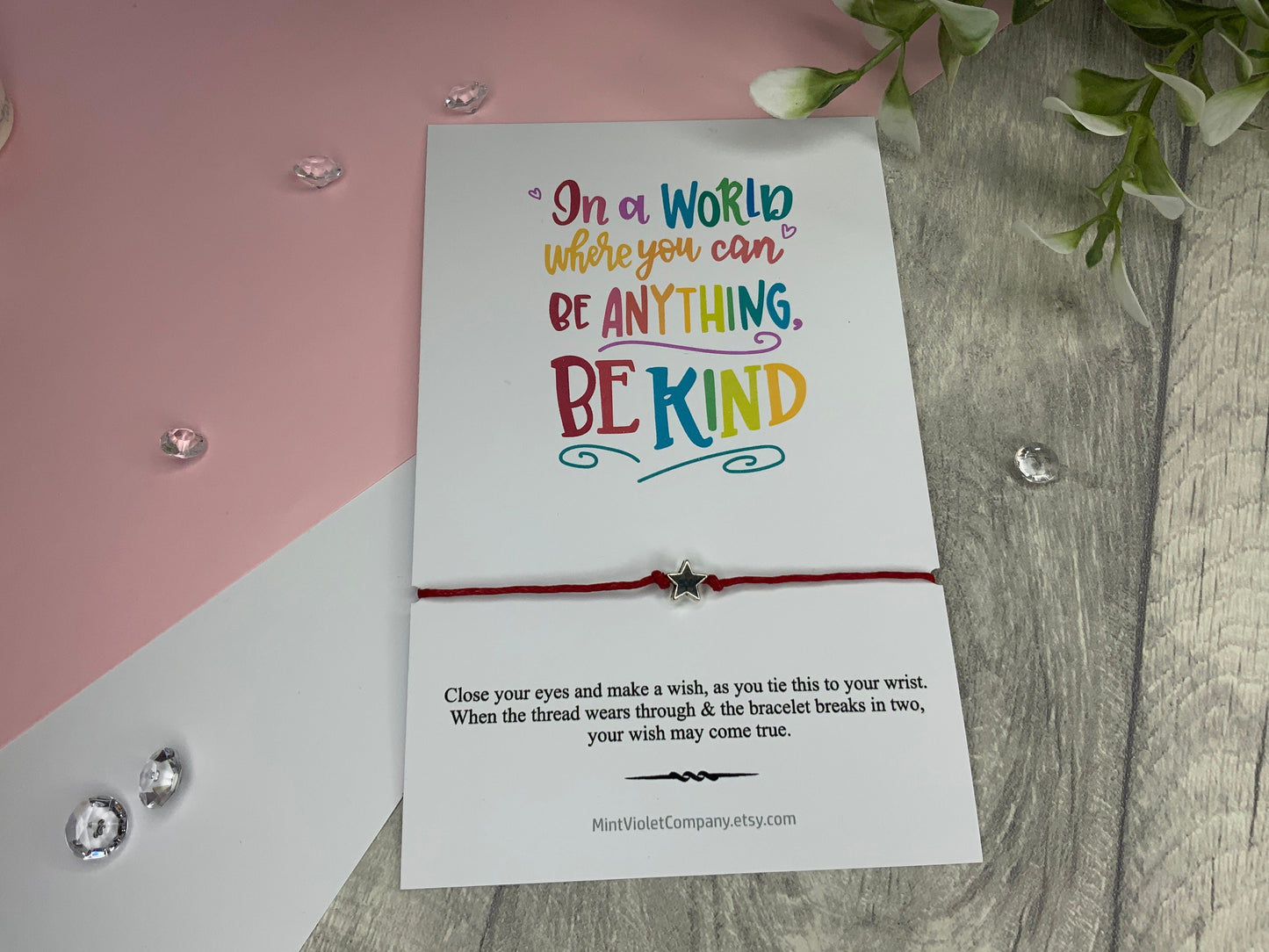 be kind, Mental health awareness bracelet, red string bracelet, kindness card for anxiety in a world where you can be anything be kind