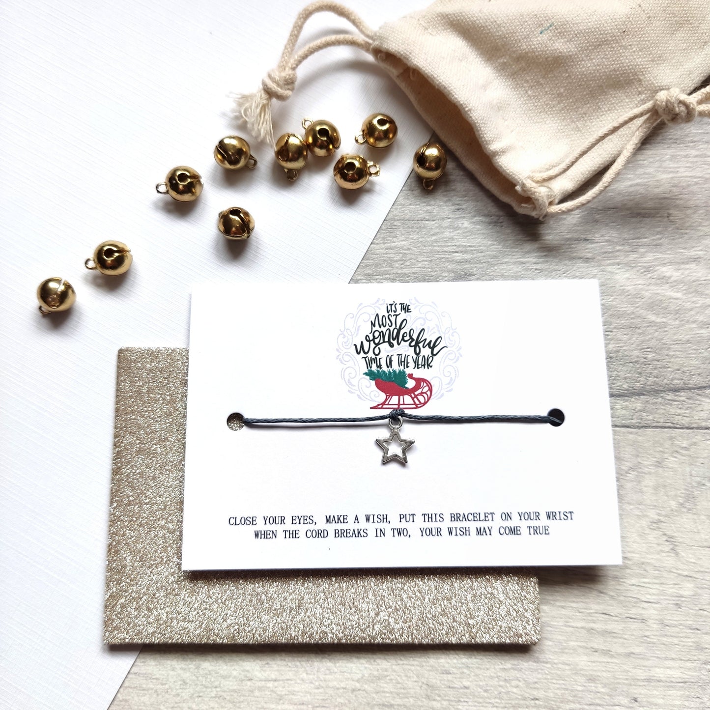Christmas eve box filler, Stocking filler gift card Christmas Make A Wish Bracelet, gift for men women friend Family, goody bag secret Santa