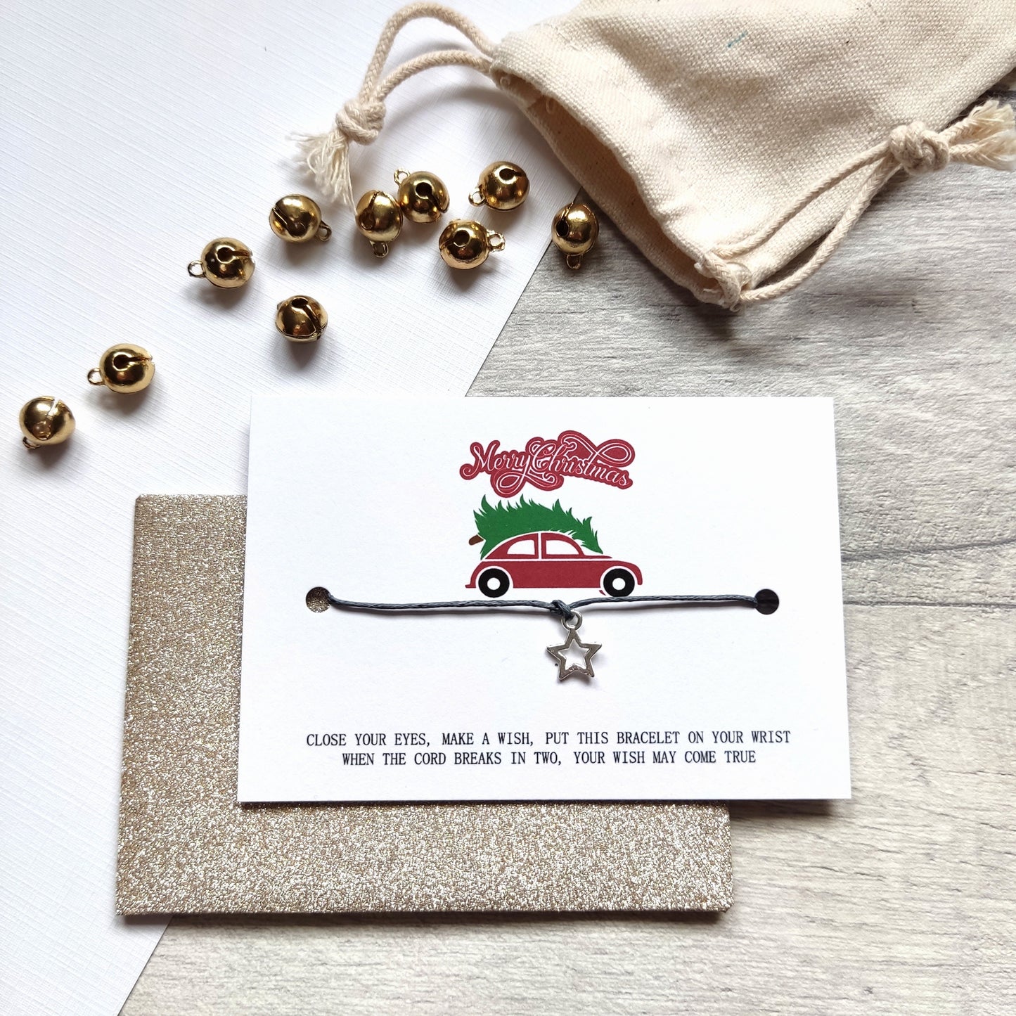 Merry Christmas keepsake Make A Wish, Christmas eve box filler, Stocking filler gift, Bracelet gift for men women friend Family secret Santa