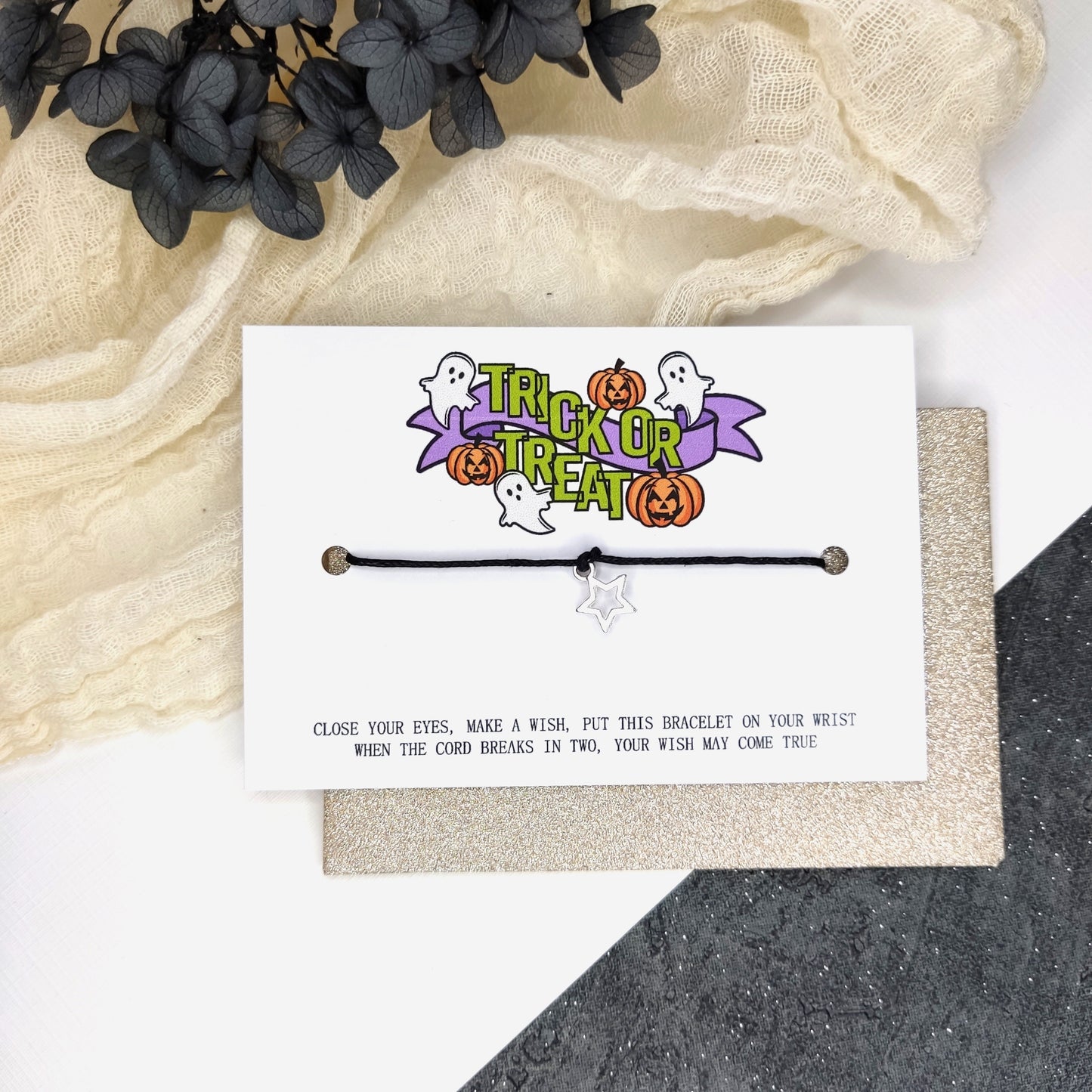 Halloween wish bracelet, trick or treat goodies bag, sweet substitute, Halloween party favour