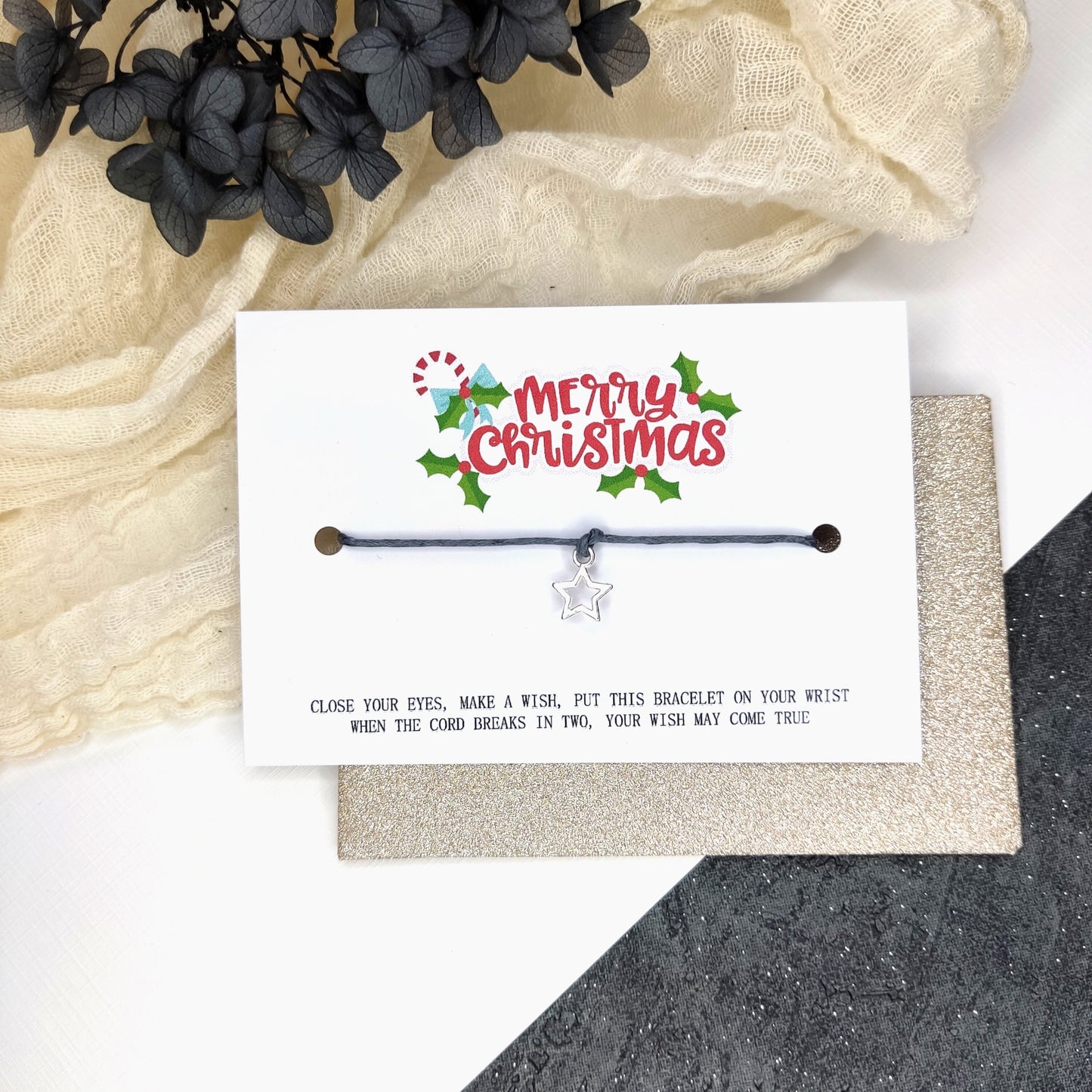 Stocking filler gift, Christmas Make A Wish Bracelet, Christmas eve box filler, gift for men women friend Family, goody bag secret Santa