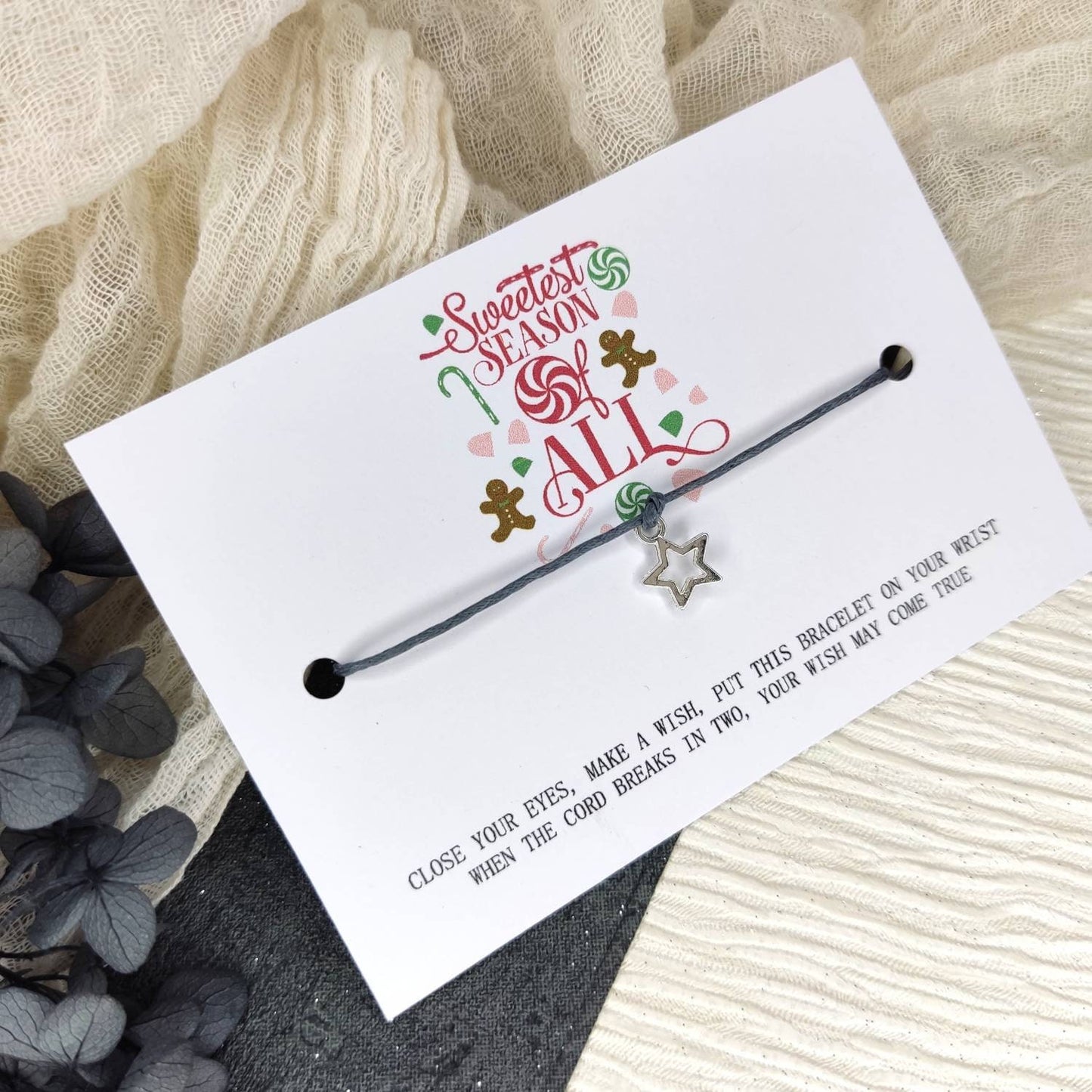 Gingerbread Christmas eve box filler, Stocking filler gift, candy Christmas Make A Wish Bracelet, school keepsake, goody bag secret Santa