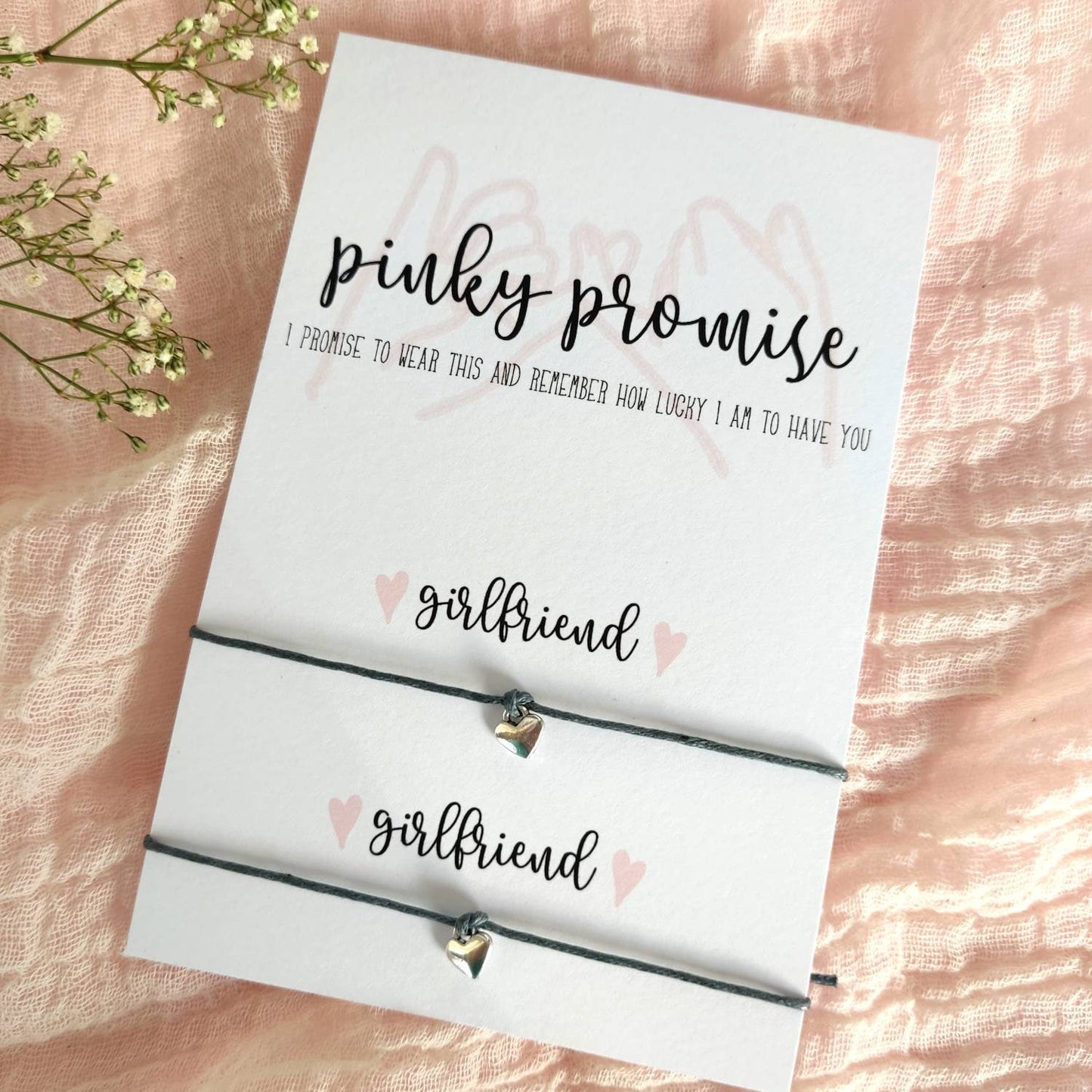 Pinky promise couples gift , charm bracelets, beaded matching wish bracelet set of 2 friends forever promise gift