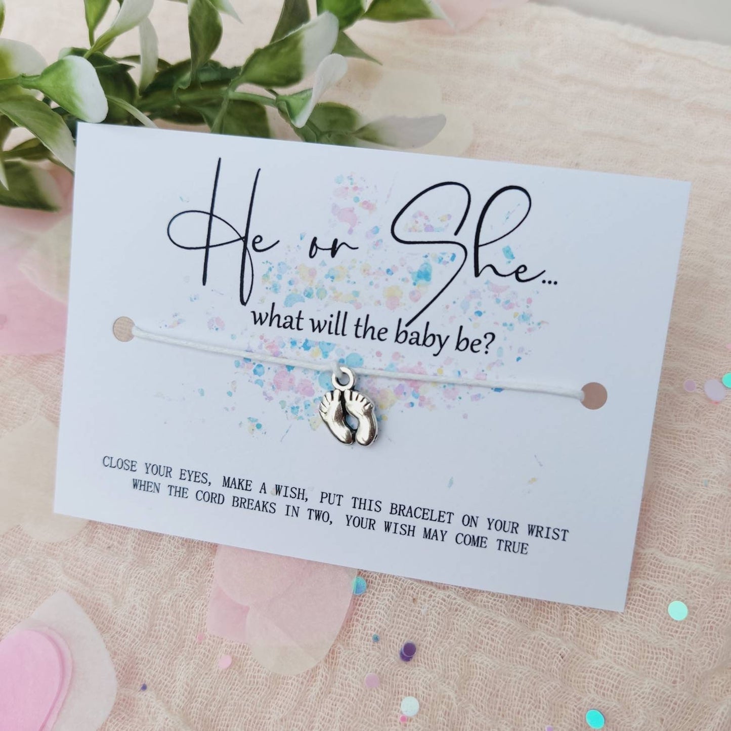 Gender reveal, baby shower favors, baby announcement, pregnancy reveal, he or she what will the baby be?