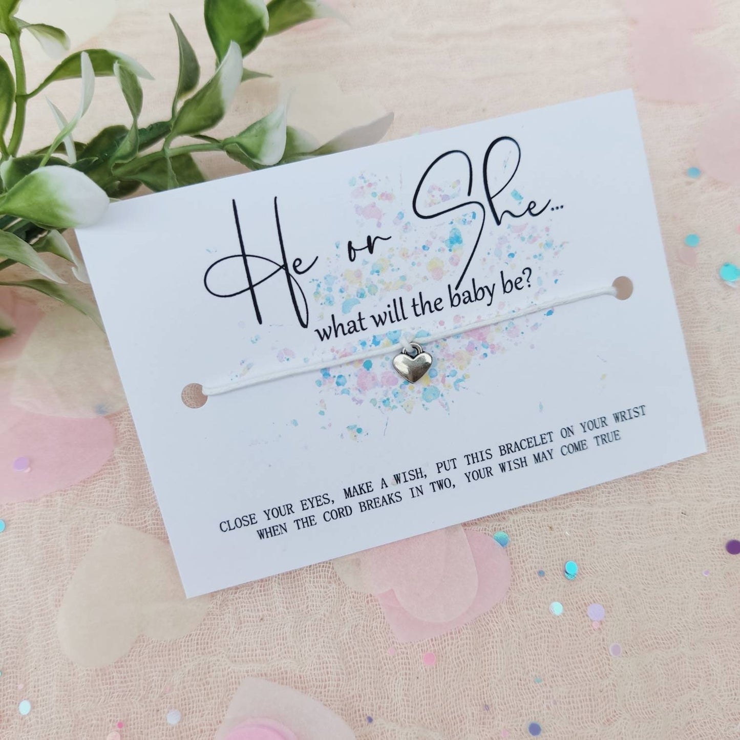 Gender reveal, baby shower favors, baby announcement, pregnancy reveal, he or she what will the baby be?