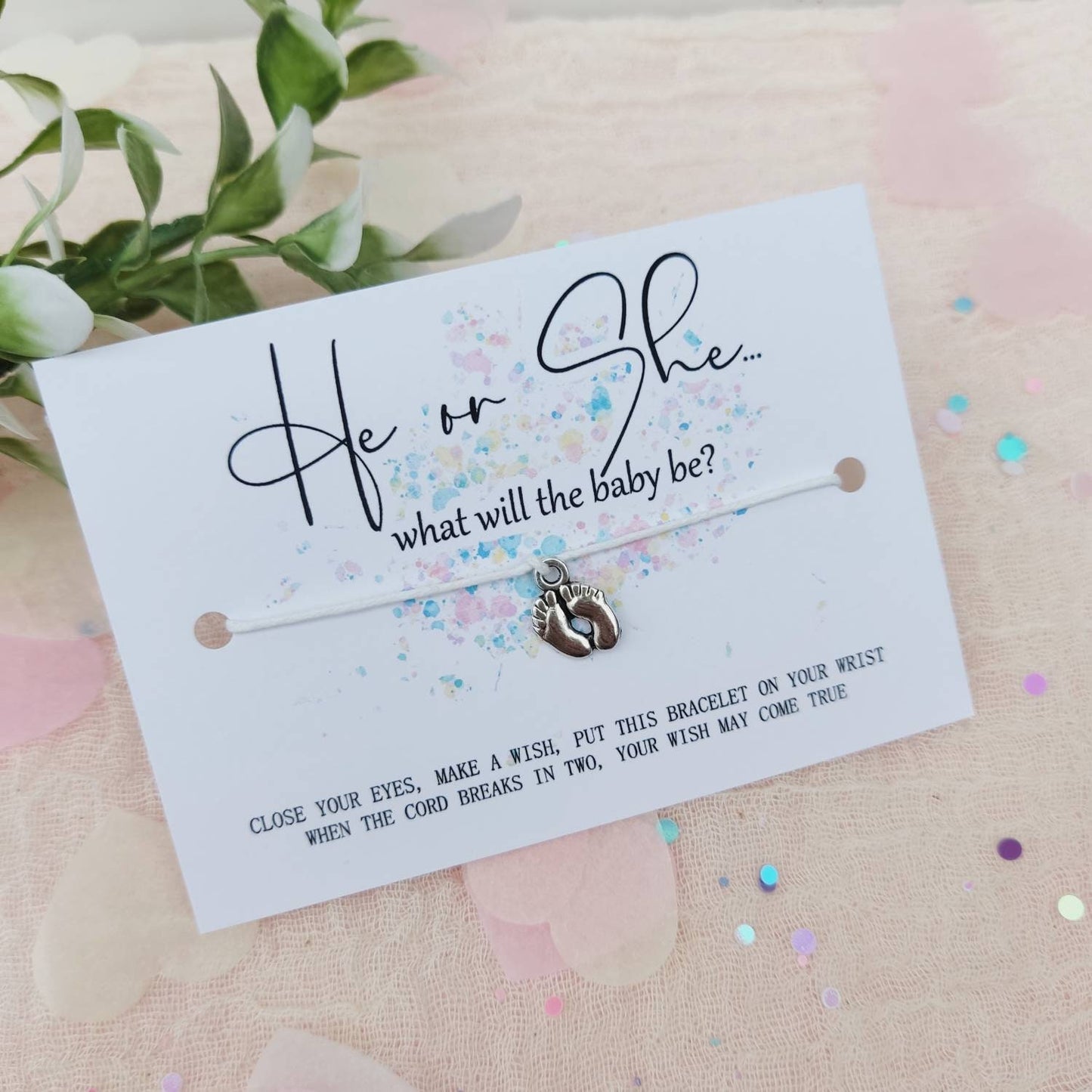 Gender reveal, baby shower favors, baby announcement, pregnancy reveal, he or she what will the baby be?