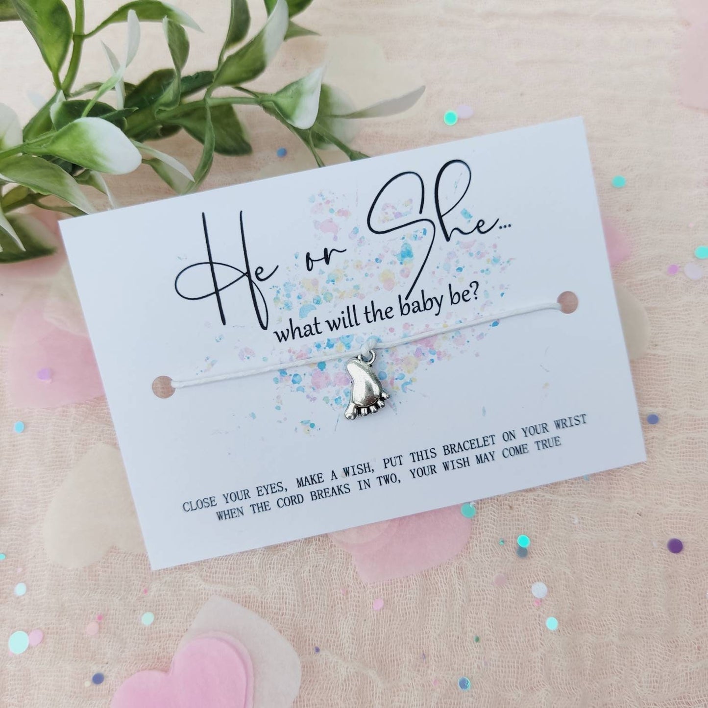 Gender reveal, baby shower favors, baby announcement, pregnancy reveal, he or she what will the baby be?