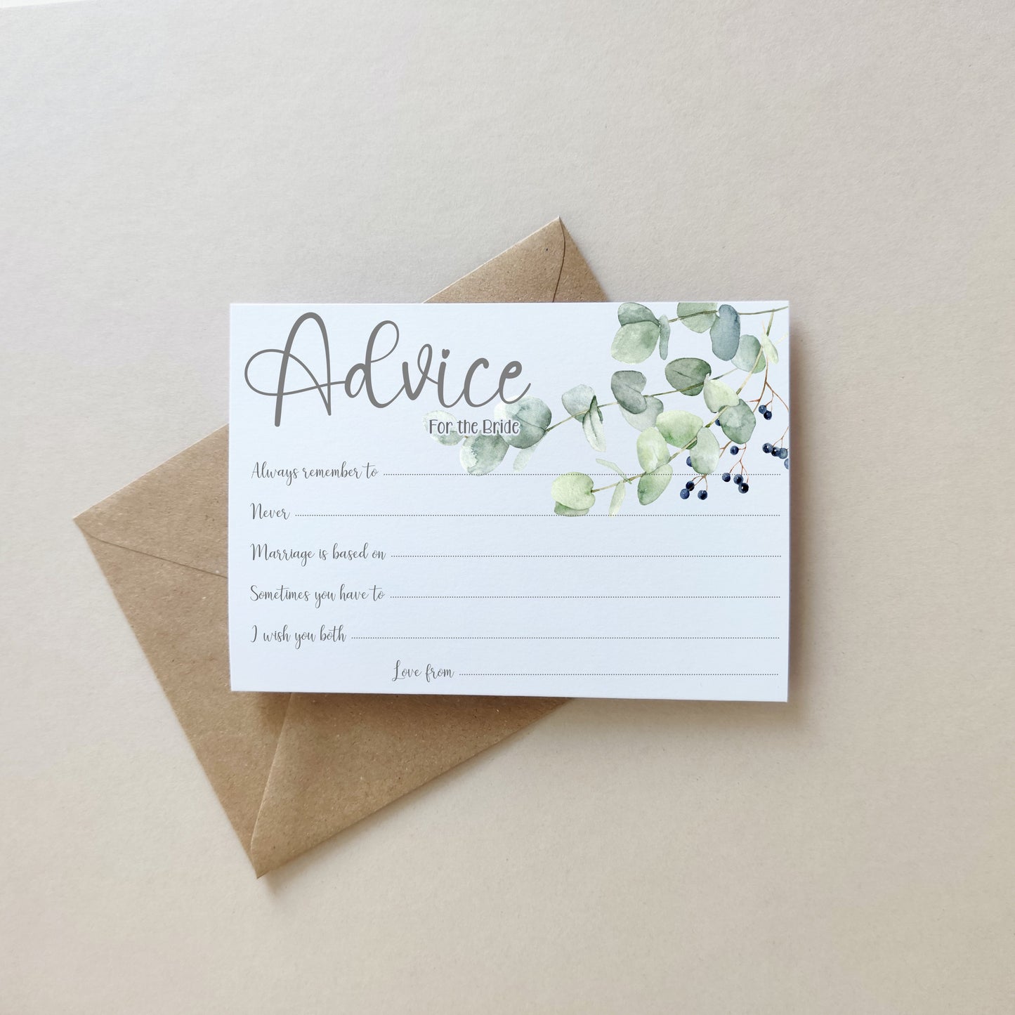 Advice To The Bride Hen Party Games Card Hen Party Accessories Keepsake Gift Hen Party Gift Bride To Be, classy Eucalyptus