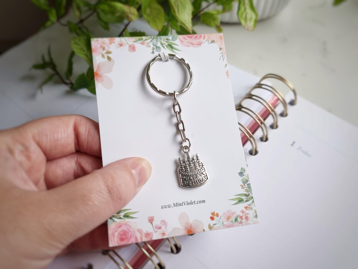 Birthday cake keychain on card, Keyring for work colleagues, Secret Santa or a stocking filler for best team, Advent calendar or Gift boxes