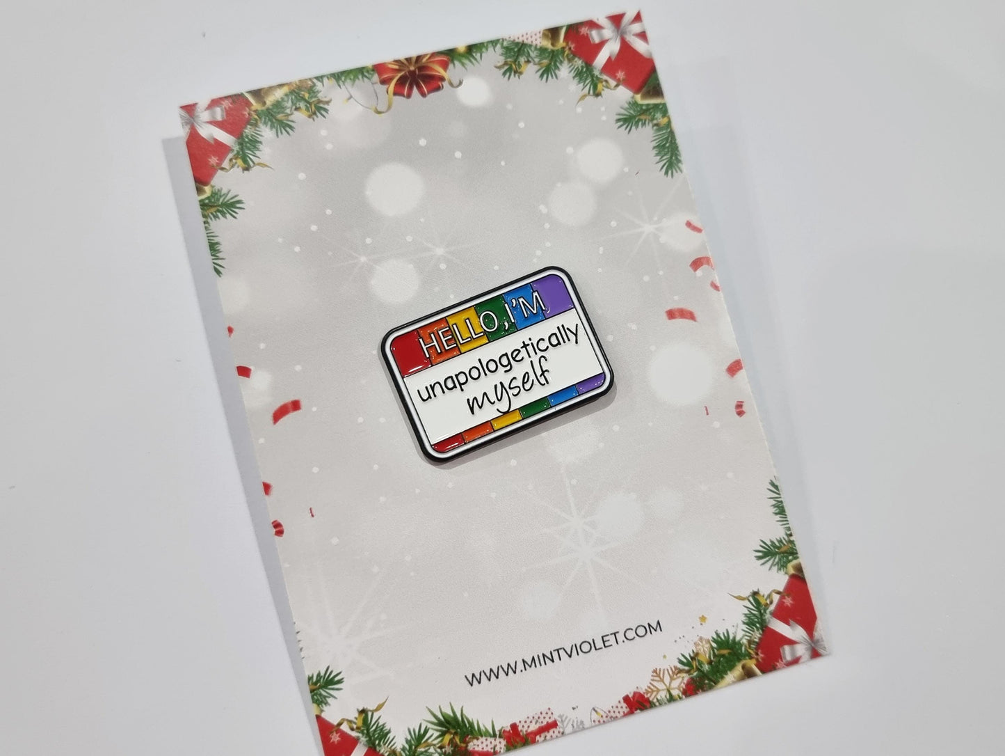 Pride "Hello I'm unapologetically myself" Pin, LGBTQ+ Lapel Enamel Pin Badge, Cute Brooch great self-love gift for teacher, rainbow design