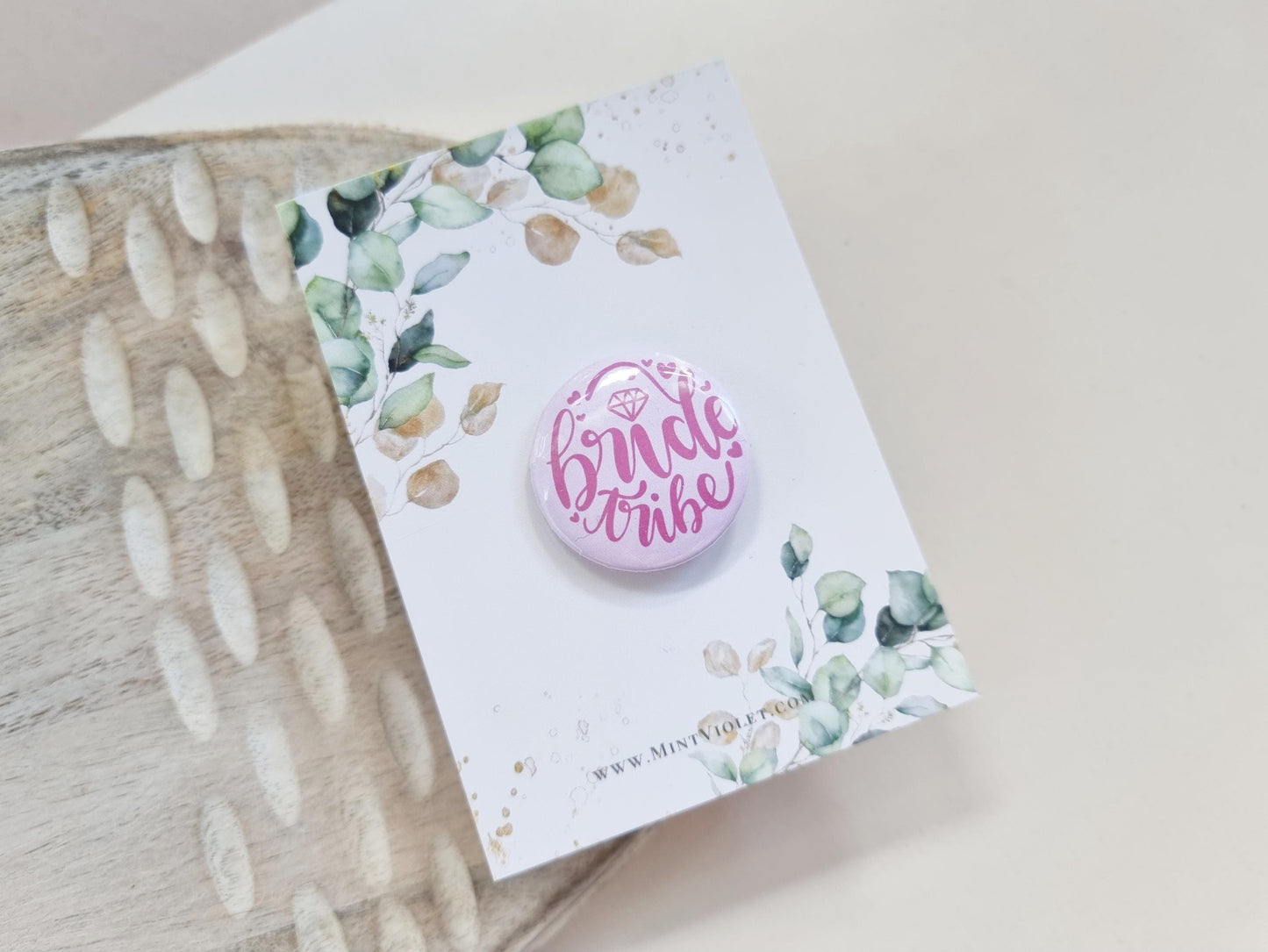 Bride Tribe pin badge, Perfect party bag filler for Hen Do, Bachelorette goody bags. Eucalyptus theme