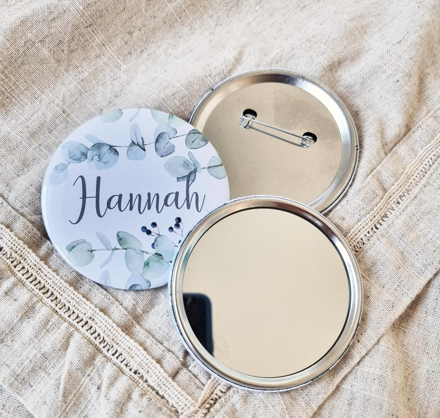 Personalised, Name Bride Tribe pocket Mirror or badge, Perfect party bag filler for Hen Do, Bachelorette goody bags. Eucalyptus theme
