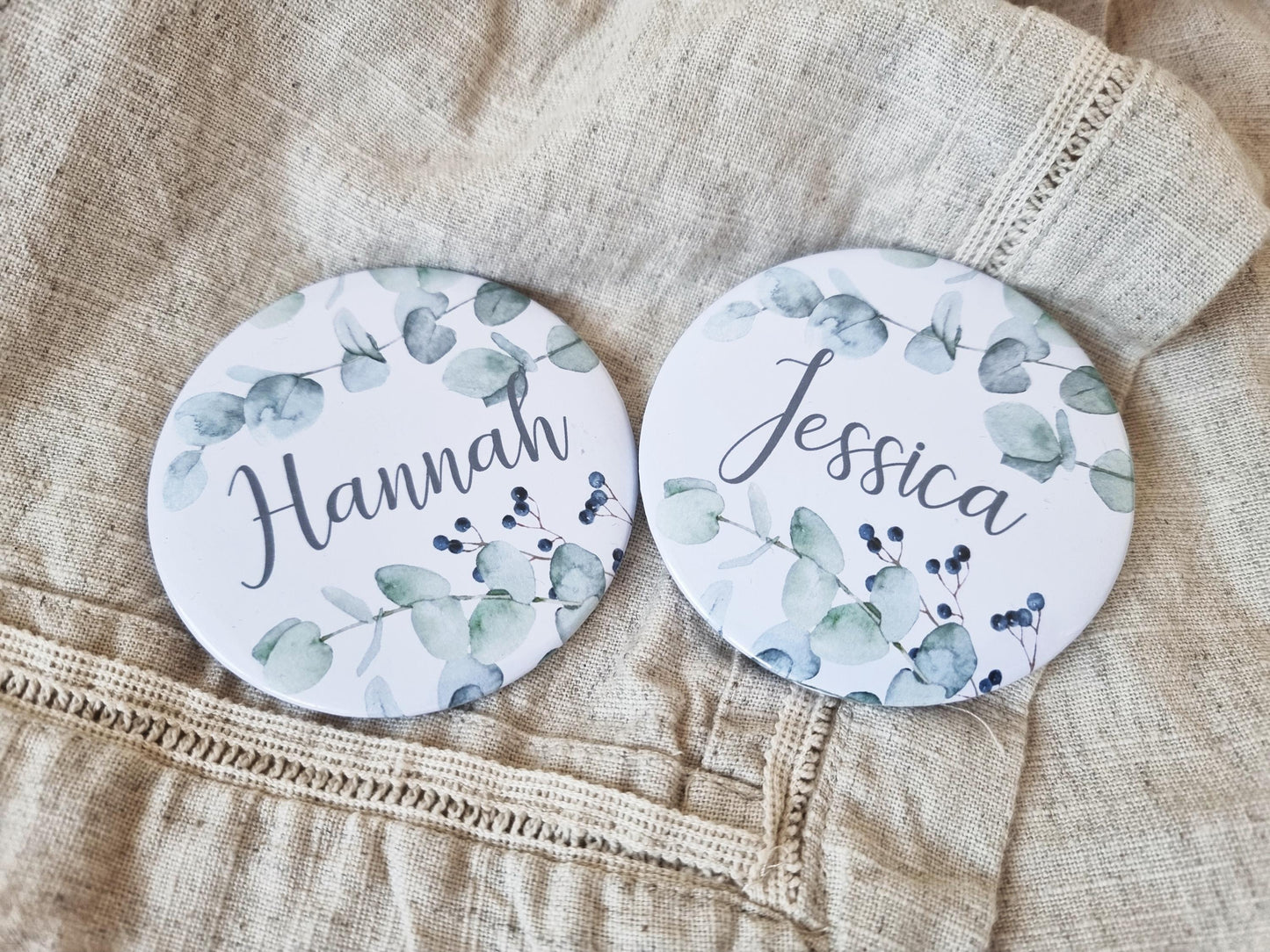 Personalised, Name Bride Tribe pocket Mirror or badge, Perfect party bag filler for Hen Do, Bachelorette goody bags. Eucalyptus theme