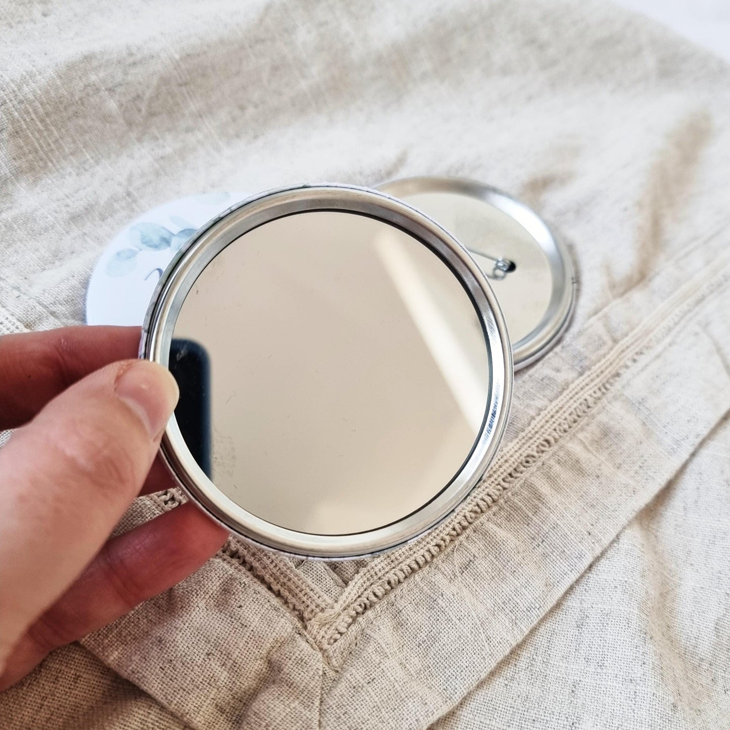 Personalised, Name Bride Tribe pocket Mirror or badge, Perfect party bag filler for Hen Do, Bachelorette goody bags. Eucalyptus theme