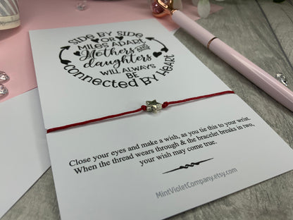 Mom Long distance moving away gift, wish bracelet , mother daughter red string friendship charm bracelet for mum from daughter