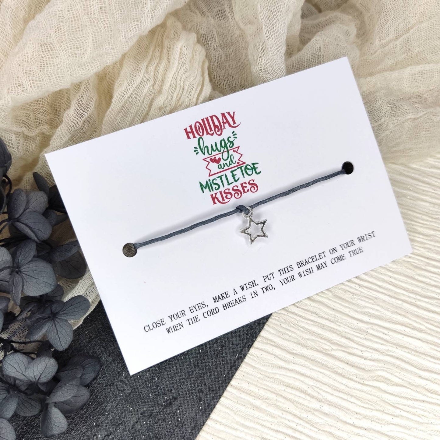 Christmas eve box filler, Stocking filler gift, Christmas Make A Wish Bracelet, friend gift keepsake for her, goody bag secret Santa