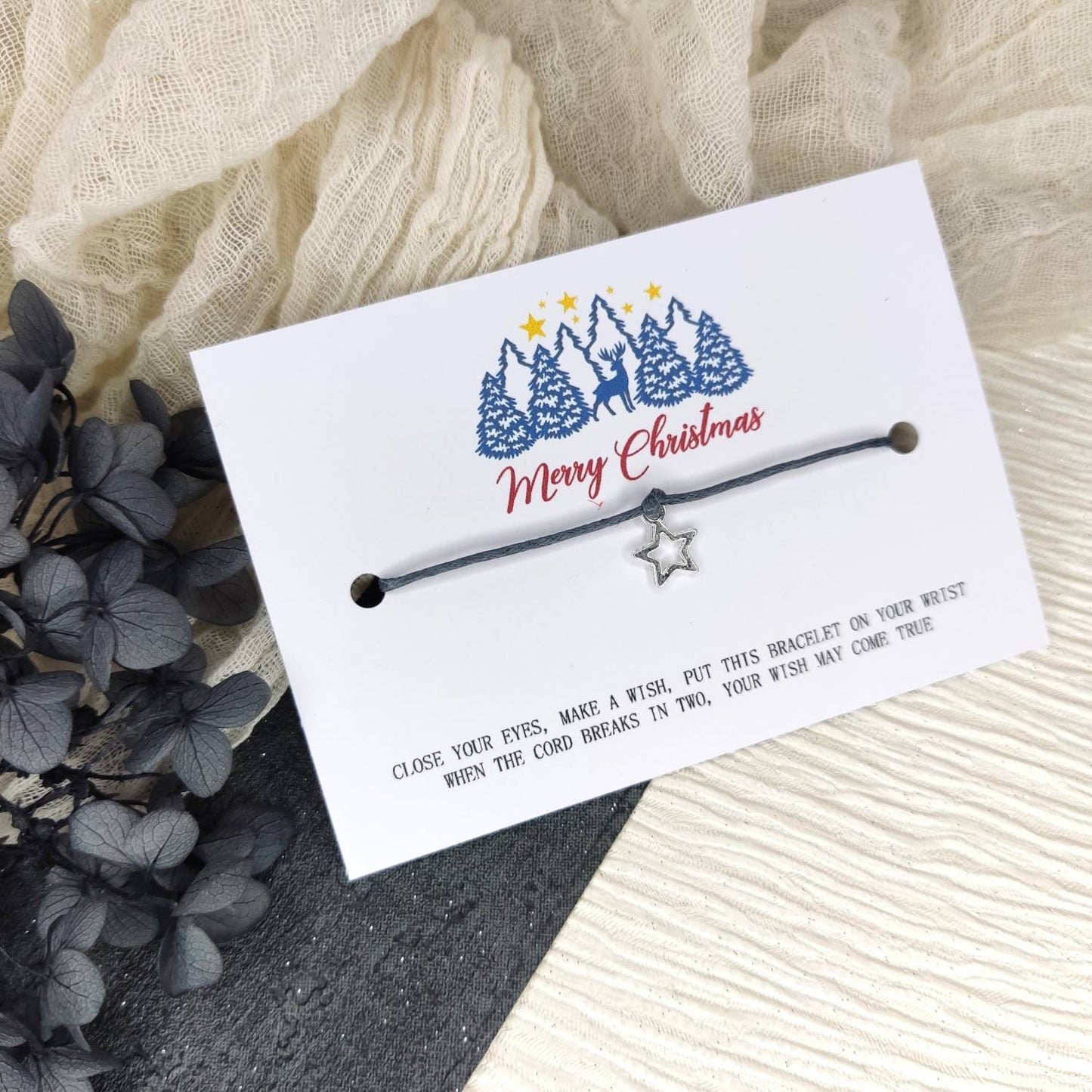 Christmas eve box filler, Stocking filler gift,merry and bright Christmas Make A Wish Bracelet, friend gift keepsake, goody bag secret Santa