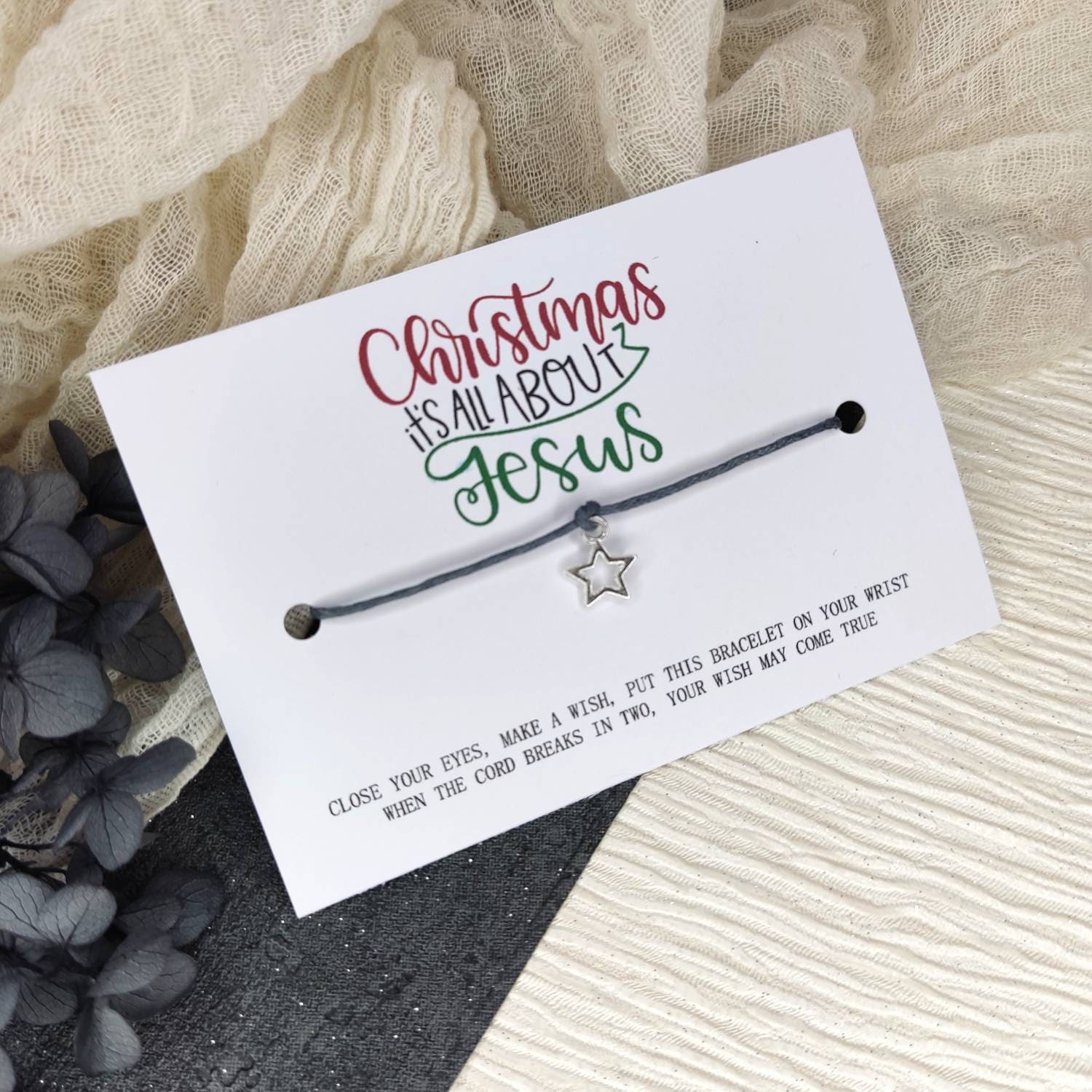 Christmas eve box filler, Stocking filler gift, Christmas is about Jesus Make A Wish Bracelet, religious friend gift keepsake, secret Santa