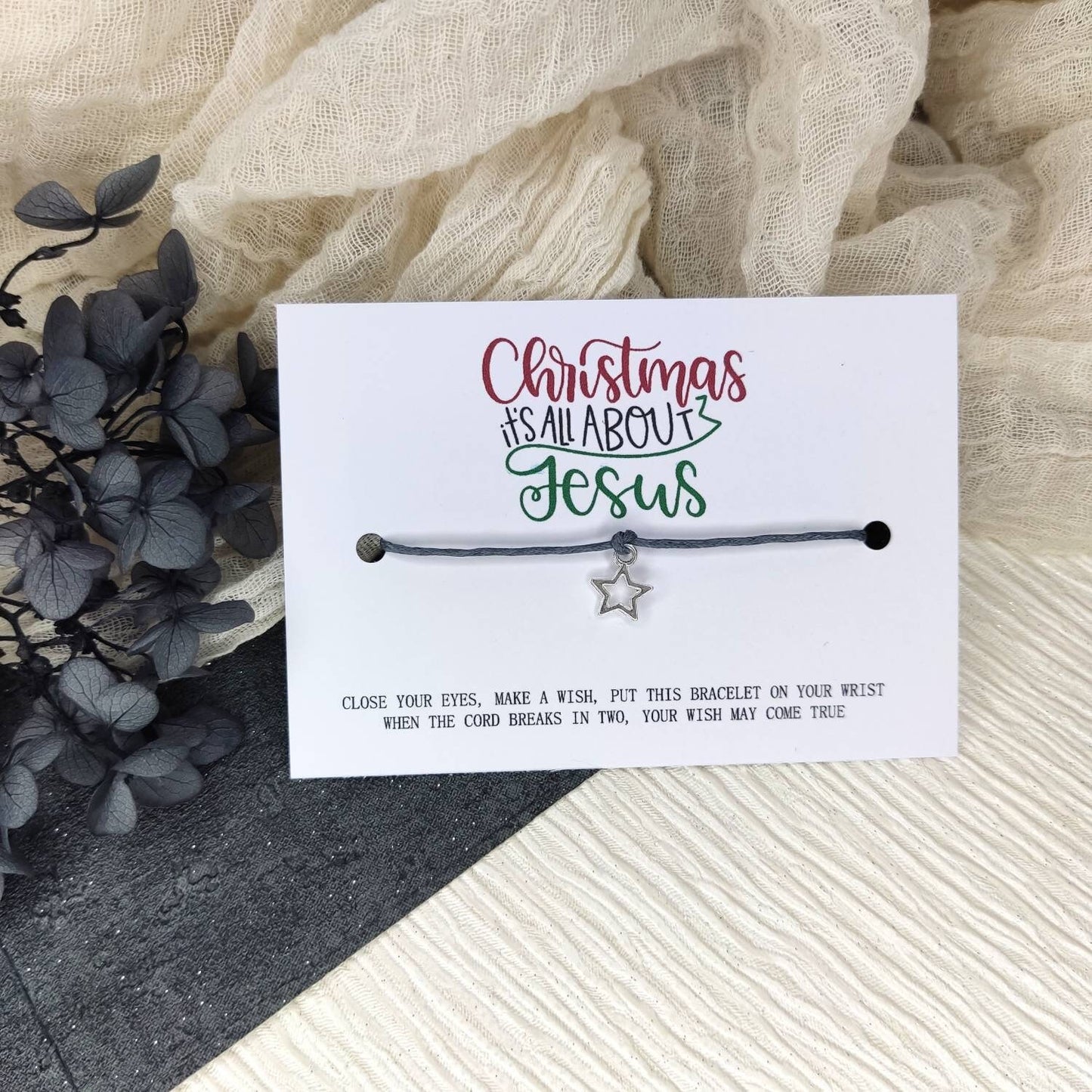 Christmas eve box filler, Stocking filler gift, Christmas is about Jesus Make A Wish Bracelet, religious friend gift keepsake, secret Santa