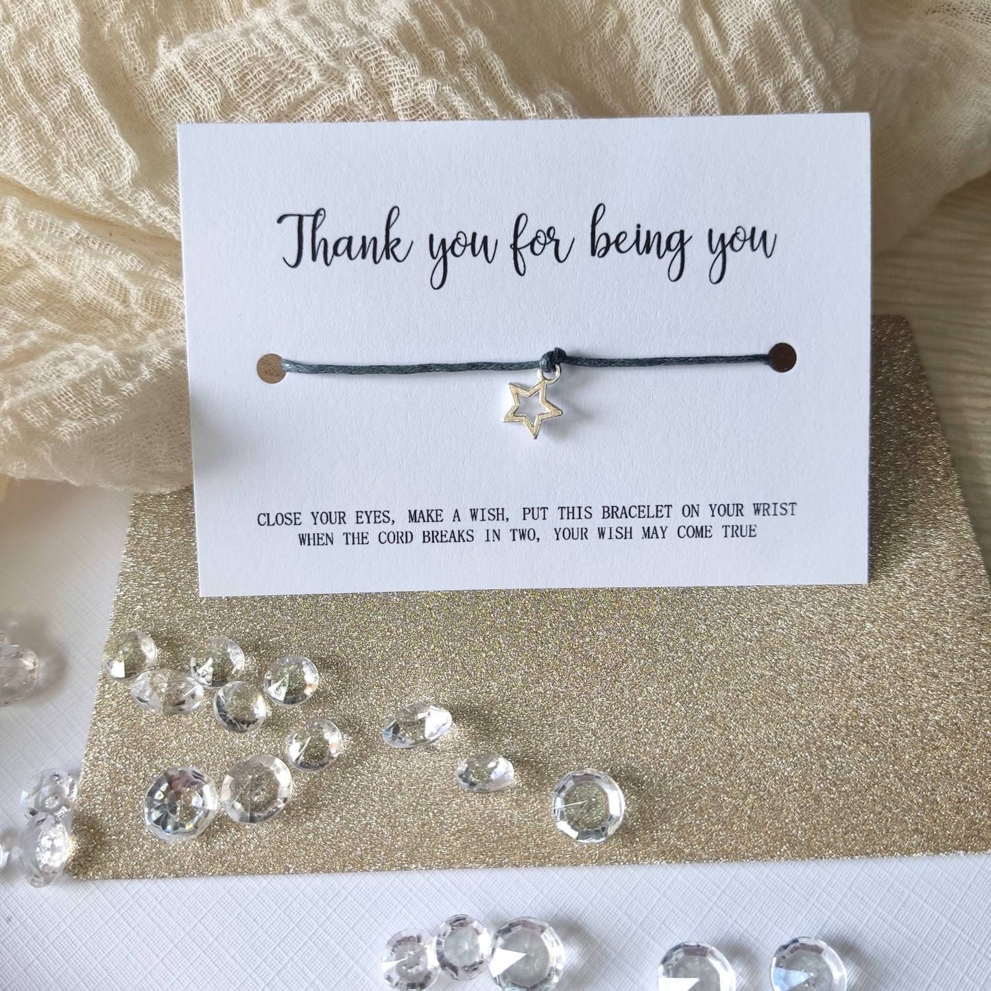Friendship bracelet Thank You Gift, Thank You Wish Bracelet, String star charm jewellery, Little something for women and men