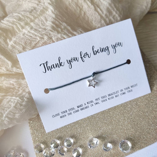 Friendship bracelet Thank You Gift, Thank You Wish Bracelet, String star charm jewellery, Little something for women and men