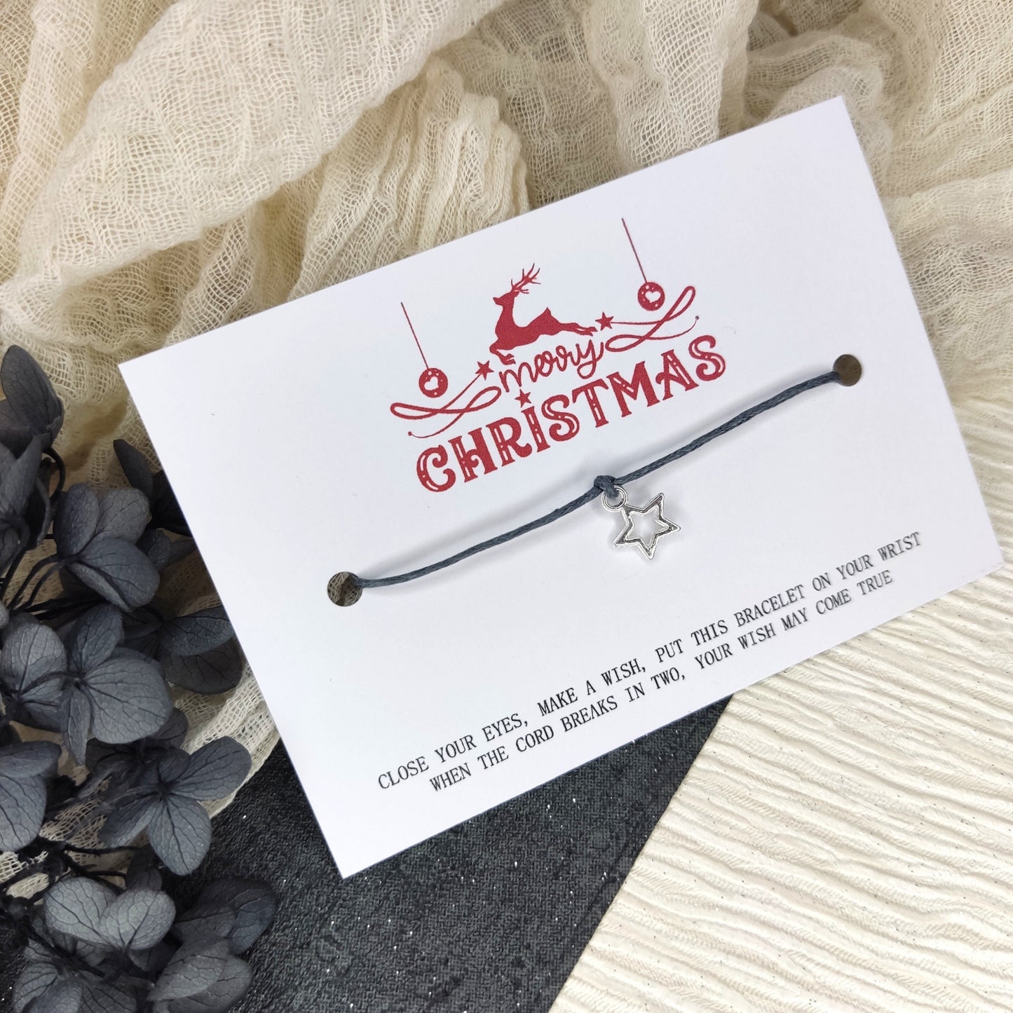 Scandi Christmas eve box filler, Stocking filler gift, Scandinavian Christmas Make A Wish Bracelet, gift keepsake, goody bag secret Santa