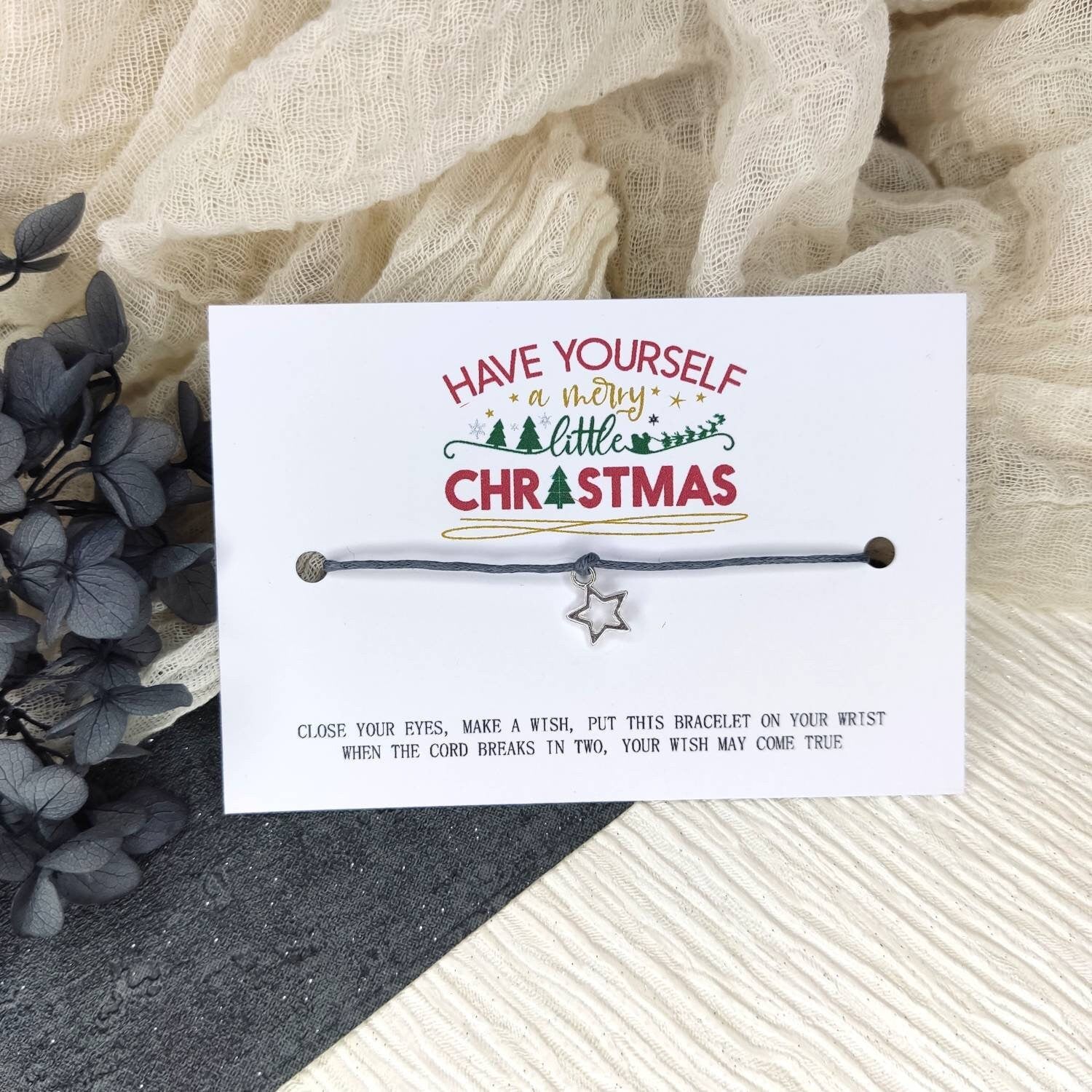 Christmas eve box filler, Stocking filler gift, little Christmas Make A Wish Bracelet, friend gift for him keepsake goody bag secret Santa