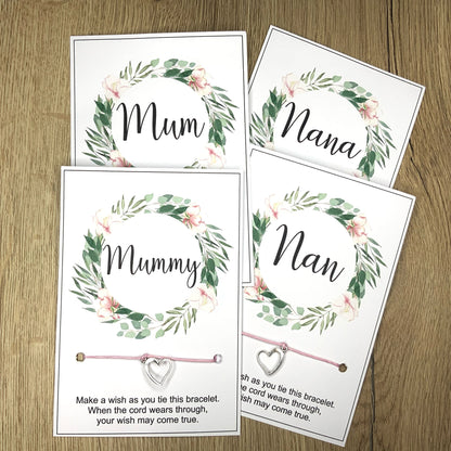 A Mother's Day Wish Mother's Day Gift Mum Mummy Nan Nanna gift Card Wish bracelet