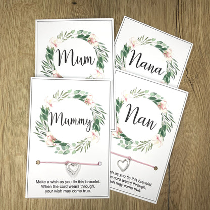 A Mother's Day Wish Mother's Day Gift Mum Mummy Nan Nanna gift Card Wish bracelet