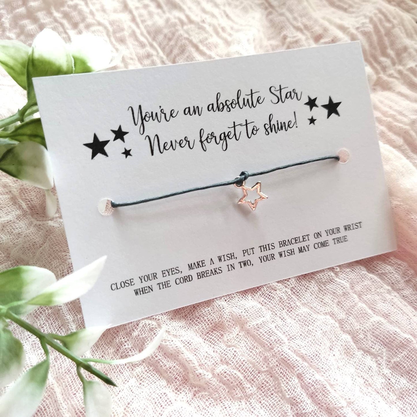 Class of 2024 School leavers gift. Shine like a star Wish Bracelet Card, Gift for students