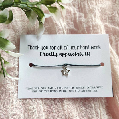 Thank you gift, keepsake, thank you wish bracelet, silver charm bracelet , gratitude, well done present for him, her, pupils Christmas