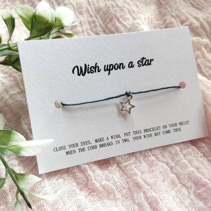 WISH UPON A STAR Wish Bracelet on a card, School leaver of Good luck keepsake