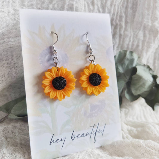 Sunflower earrings / dangle flower earrings with 925 silver plated hooks