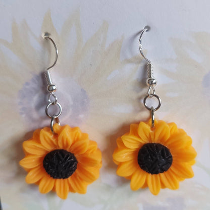 Sunflower earrings / dangle flower earrings with 925 silver plated hooks