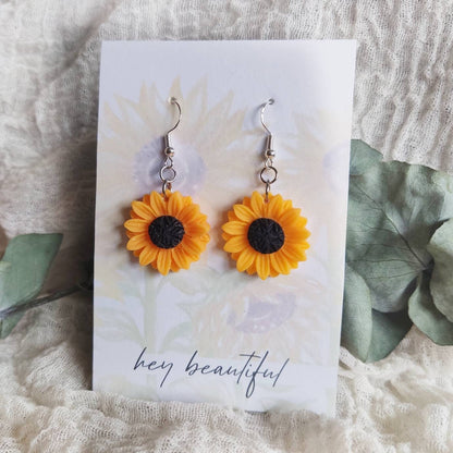 Sunflower earrings / dangle flower earrings with 925 silver plated hooks