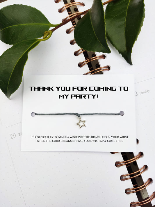Thank you for coming to my party bracelets, Party Bag Fillers, Charm Bracelet, Birthday wish Bracelet, Personalised Friendship Bracelet