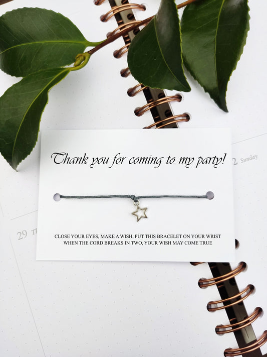 Thank you for coming to my party bracelets, Party Bag Fillers, Charm Bracelet, Birthday wish Bracelet, Personalised Friendship Bracelet