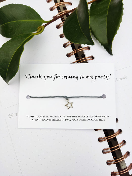 Thank you for coming to my party bracelets, Party Bag Fillers, Charm Bracelet, Birthday wish Bracelet, Personalised Friendship Bracelet