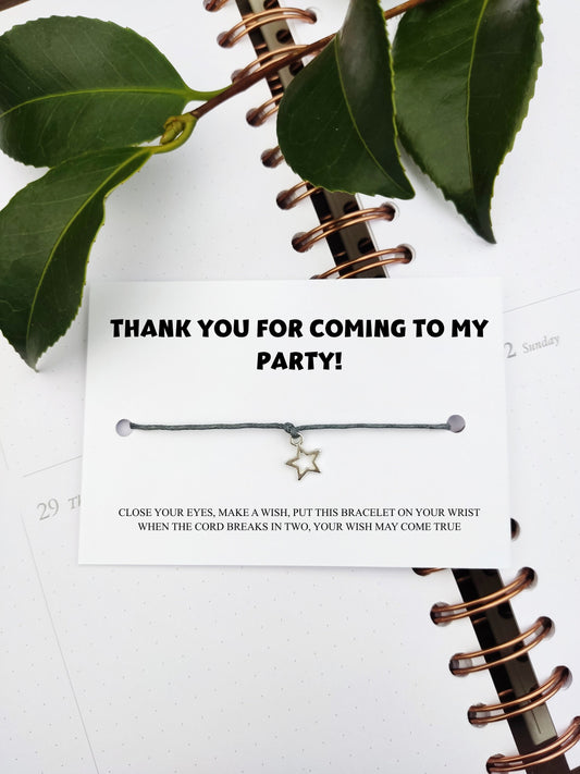 Thank you for coming to my party bracelets, Party Bag Fillers, Charm Bracelet, Birthday wish Bracelet, Personalised Friendship Bracelet