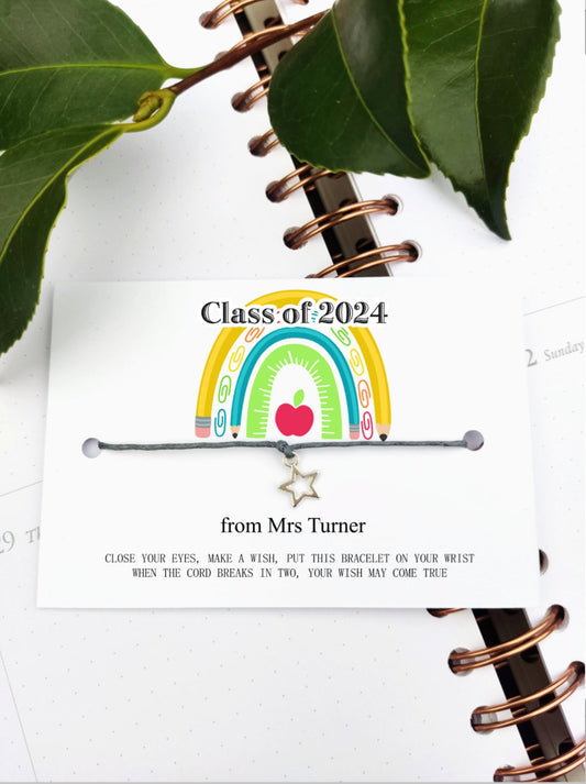 Personalised class of 2024, school leavers gift Wish Bracelet Card, Gift for University, College students