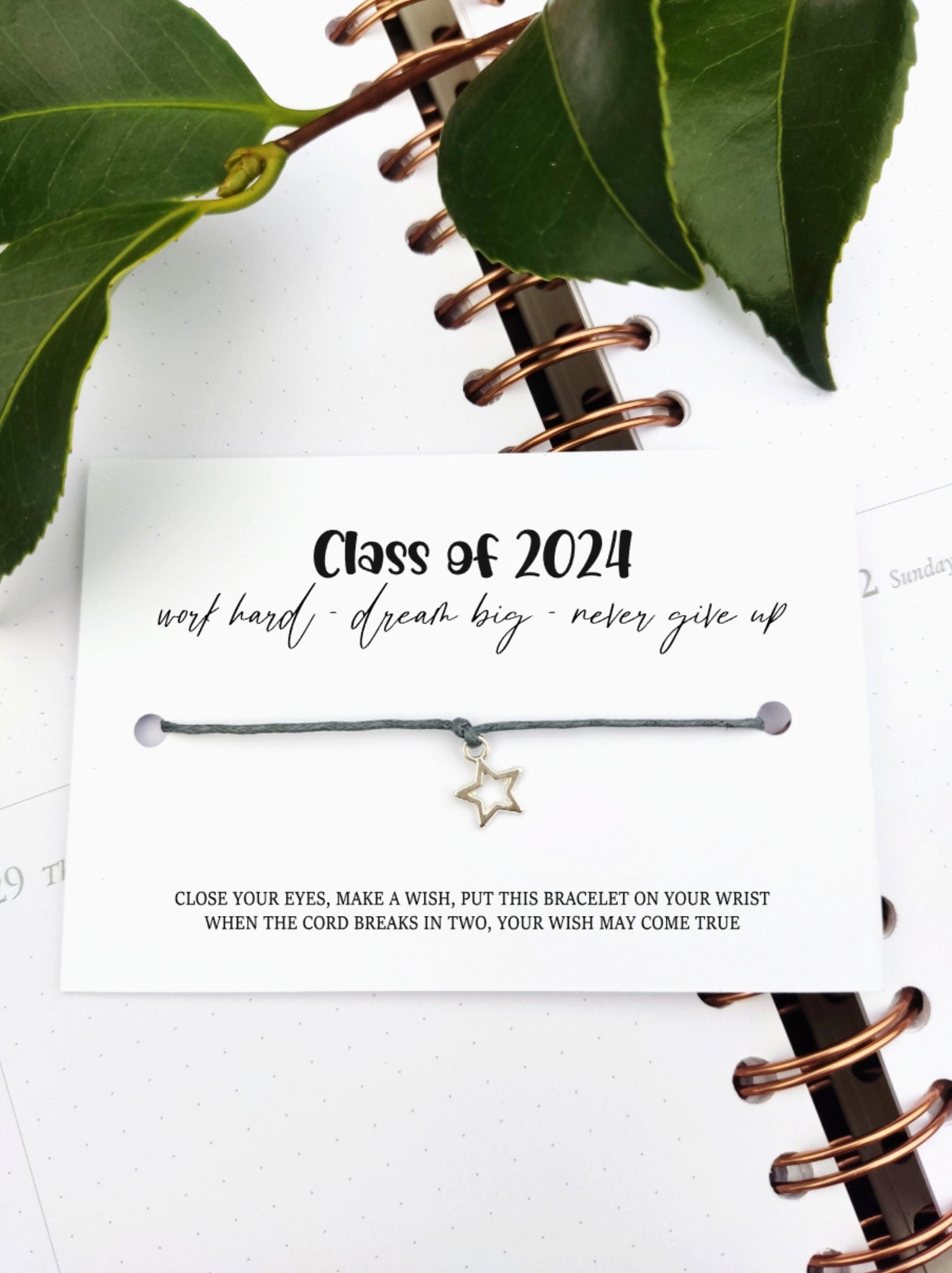 Class of 2024 School leavers gift. Shine like a star Wish Bracelet Card, Gift for students