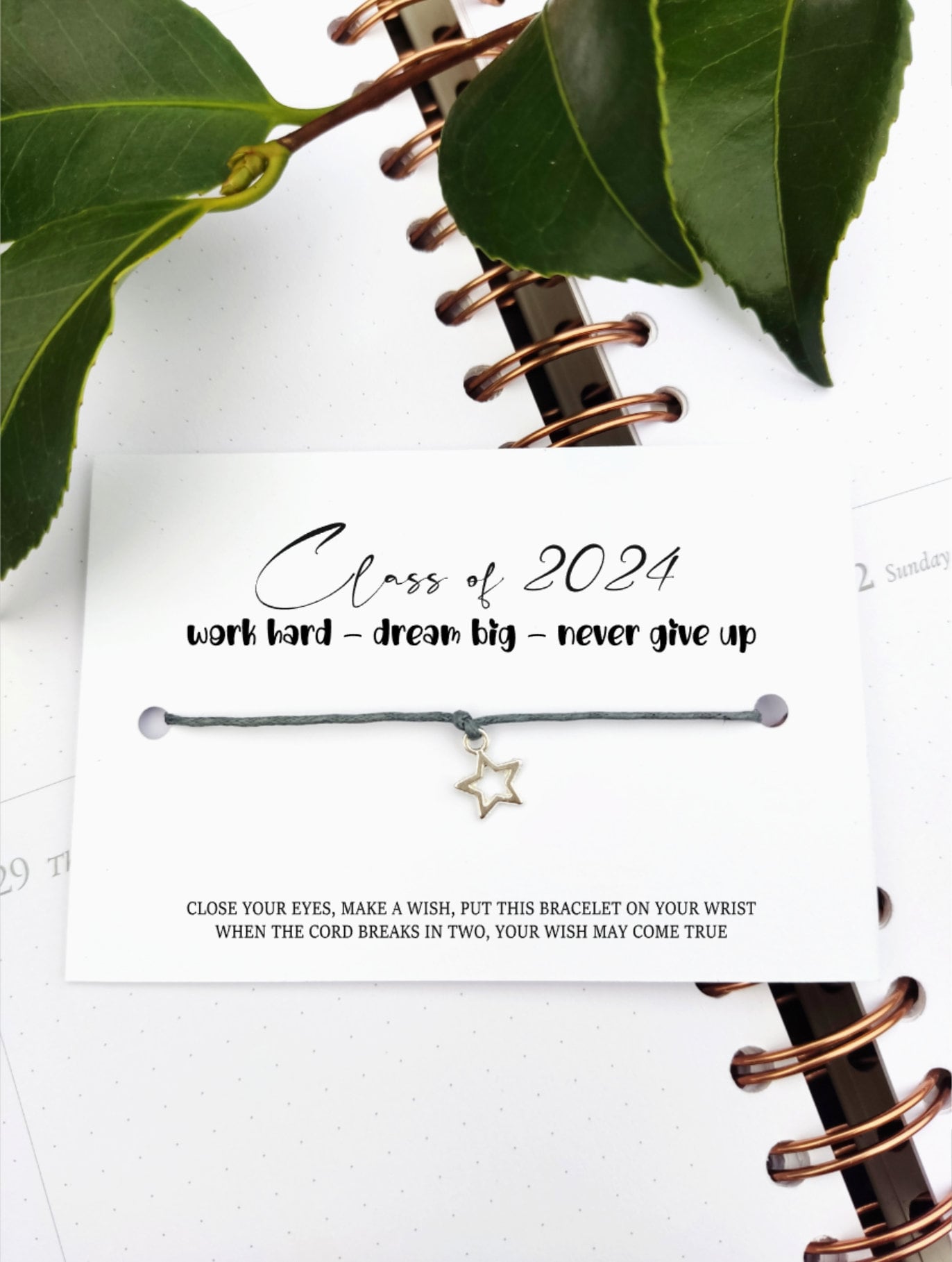 Class of 2024 School leavers gift. Shine like a star Wish Bracelet Card, Gift for students