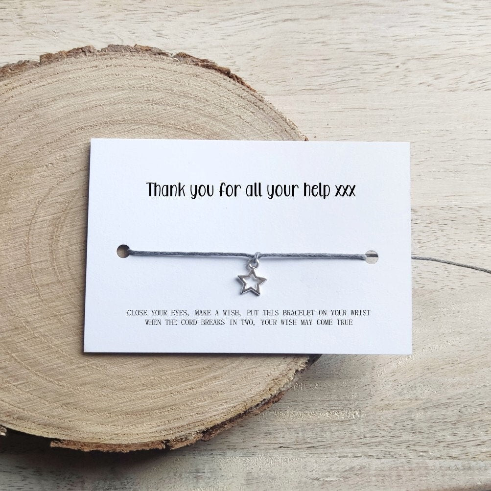 Thank you for your help, Gift for caretaker, teacher, Make A Wish Bracelet, friendship fundraising gift keepsake goody bag