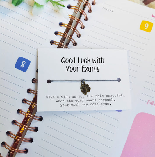 good luck with your exams, School leaver gift, Wish Bracelet Card, Gift for students, graduation University, College Present, new school