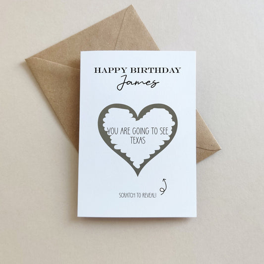 Personalised Birthday Card, Guess What Surprise Reveal Scratch Card, Flight Tickets Reveal, Concert Tickets Reveal, Birthday Surprise Card
