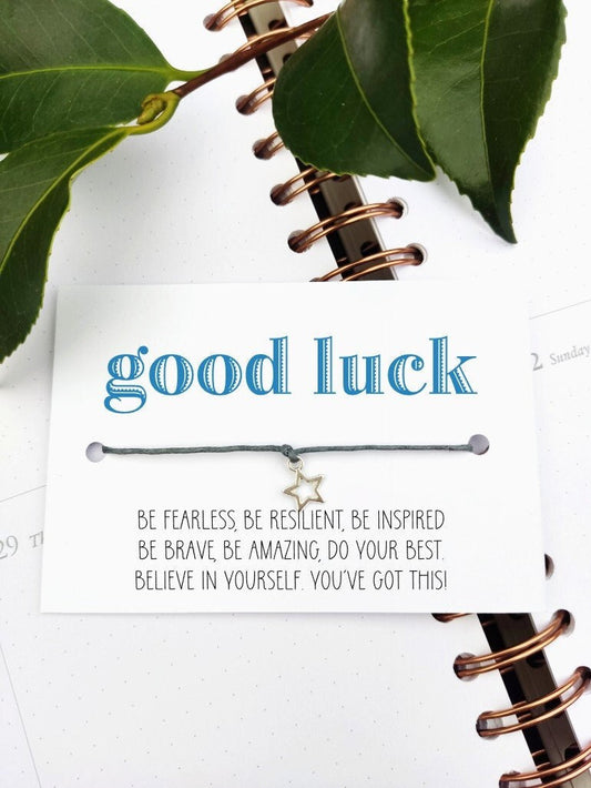 Good Luck, Class of 2024 School leavers gift. Shine like a star Wish Bracelet Card, Gift for students