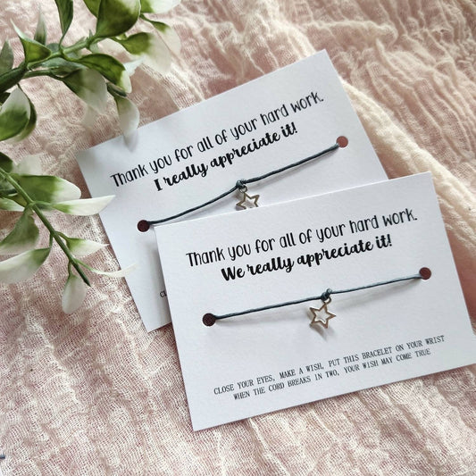 Thank you gift, keepsake, thank you wish bracelet, silver charm bracelet , gratitude, well done present for him, her, pupils Christmas