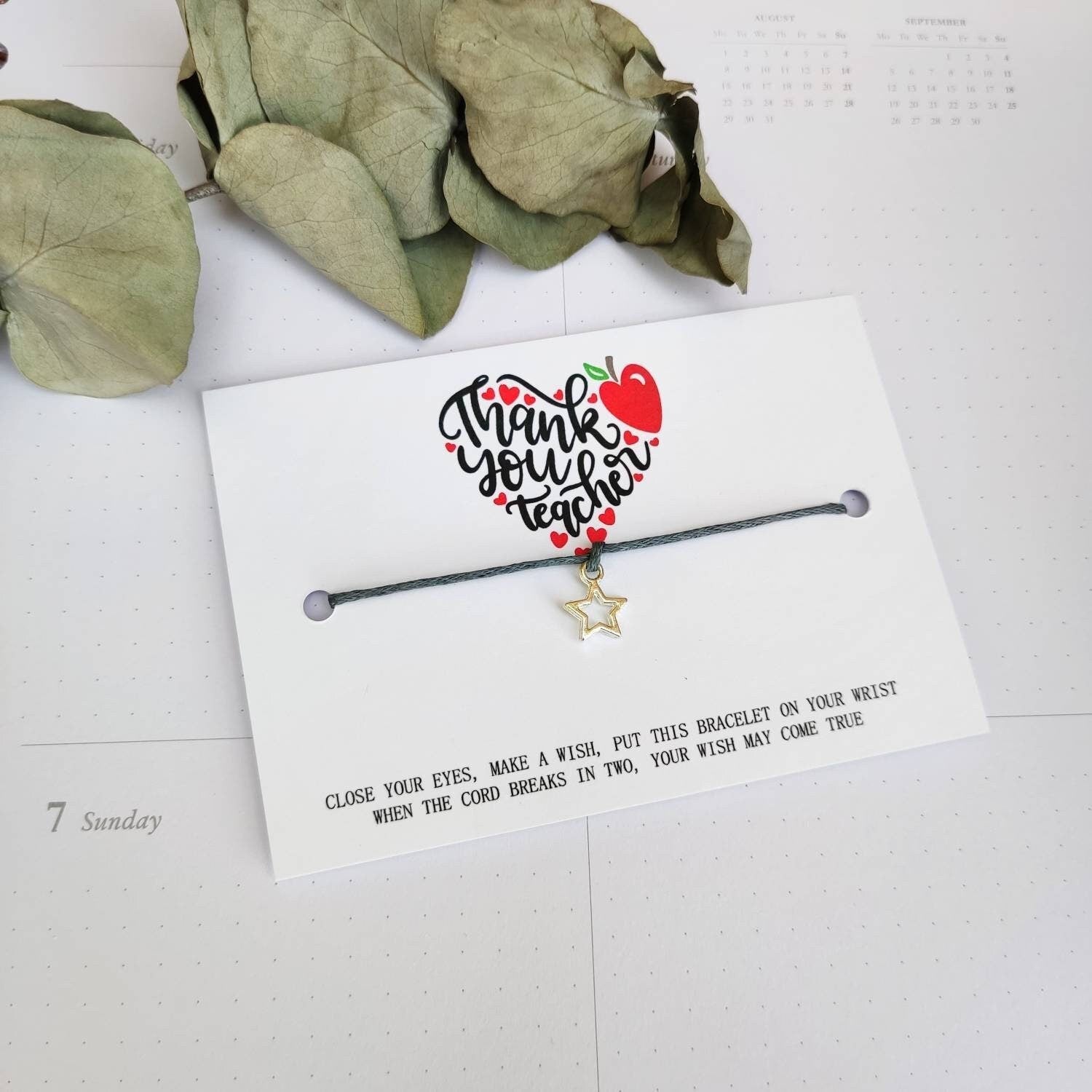 Teacher gift thank you teacher Class of 2024 School leavers Wish Bracelet Card, Gift TEACHER FROM students University, College Present