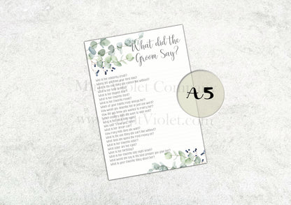 Mr or Mrs, Hen Party Games, what did the groom say, Would she rather, Guess the dress, Party Accessories, classy eucalyptus Hen Party