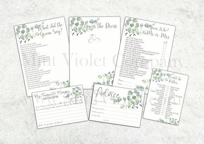 Guess the Bride's dress Hen Party Games, Hen Party Keepsake Gift, Hen Party Accessories, Floral Hen Party classy eucalyptus